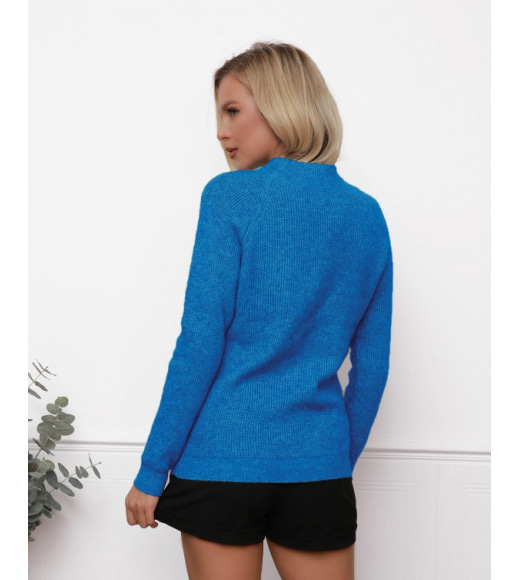 Шерстяной свитер фактурной вязки цвета электрик
