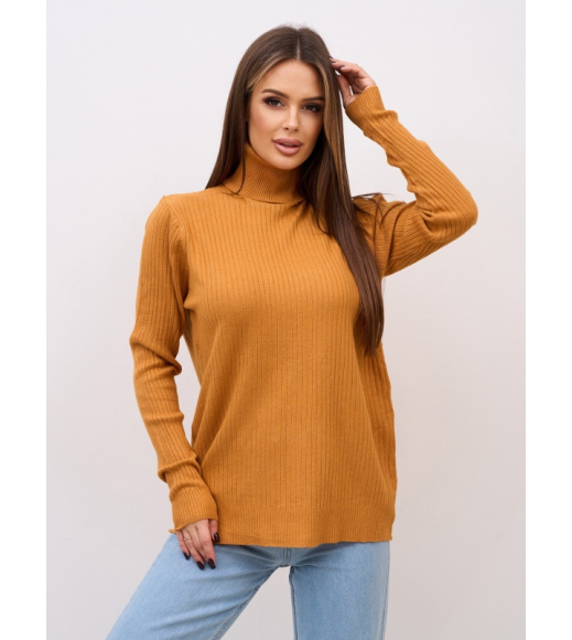 Горчичный кашемировый гольф в рубчик