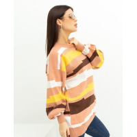 Бежевый удлиненный свитер с геометрическим декором
