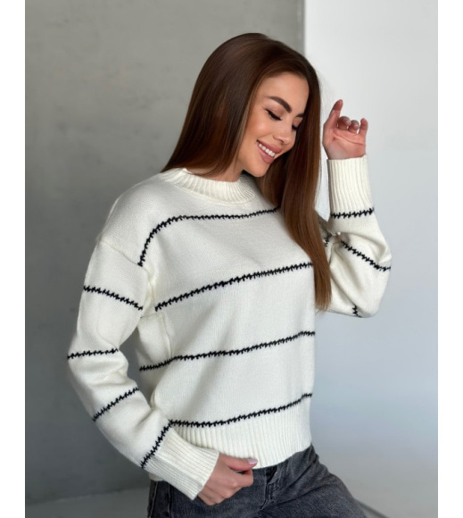 Ангоровий трикотажний светр молочного кольору в смужку
