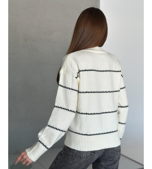 Ангоровый вязаный свитер молочного цвета в полоску