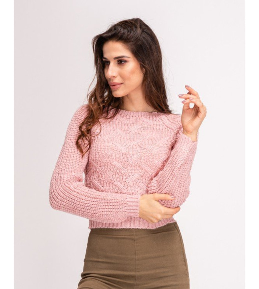 Розовый укороченный свитер с люрексом