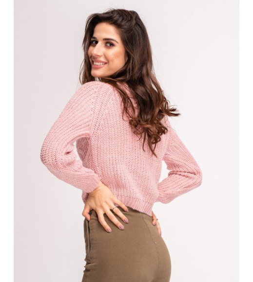 Рожевий укорочений светр з люрексом