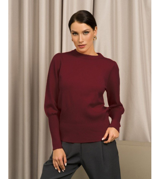 Бордовый шерстяной свитер с эластичными вставками