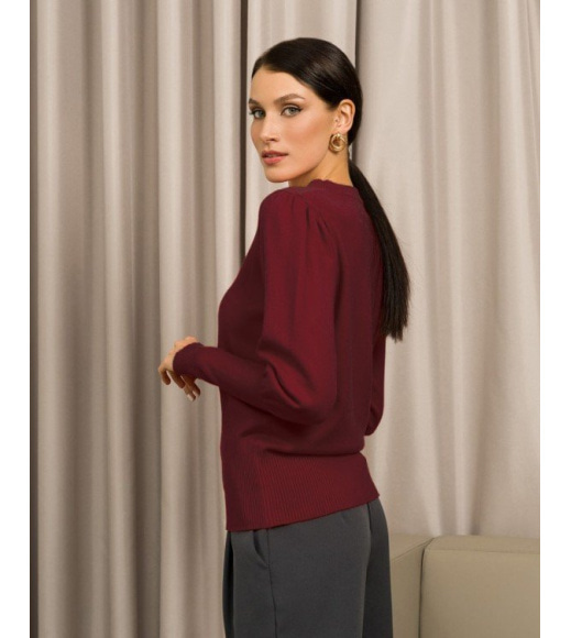 Бордовий вовняний светр з еластичними вставками