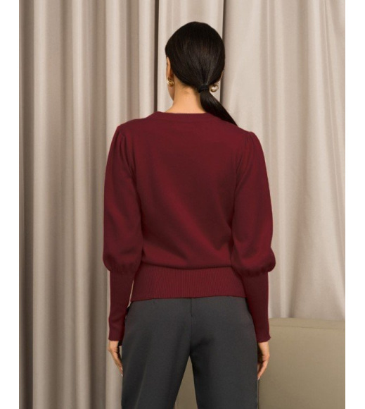 Бордовый шерстяной свитер с эластичными вставками