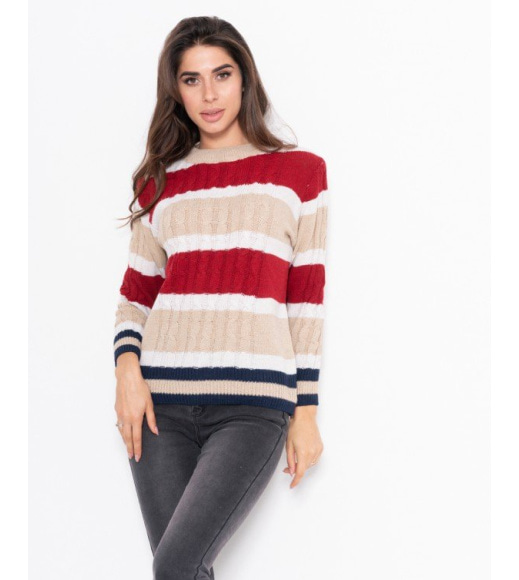 Полосатый цветной вязаный свитер