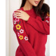 Бордовий трикотажний светр з квітковим візерунком