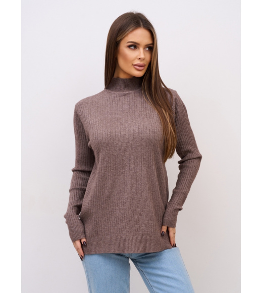 Коричневая кашемировая водолазка в рубчик
