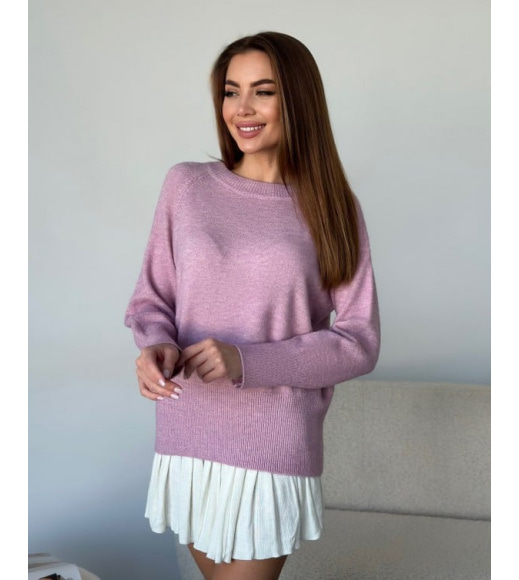 Темно-розовый ангоровый свитер с удлиненными манжетами