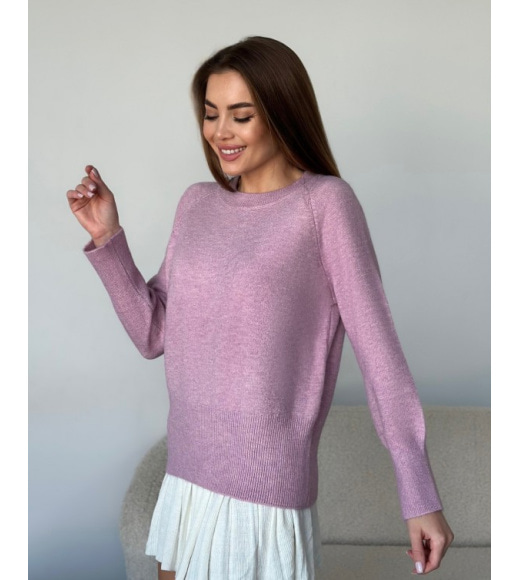 Темно-розовый ангоровый свитер с удлиненными манжетами
