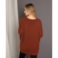 Красный ангоровый свободный свитер с вставками