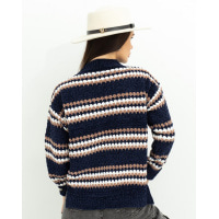 Синий мохеровый свитер с полосатым декором