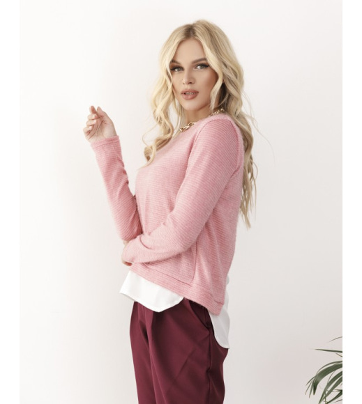 Розовый комбинированный свитер с белой вставкой