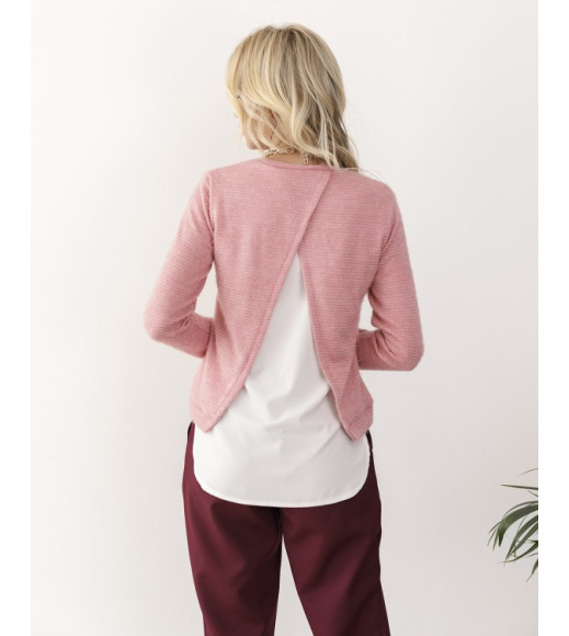 Рожевий комбінований светр з білою вставкою