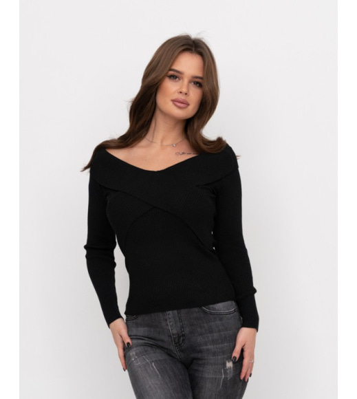 Чорний трикотажний светр з перехресним декором