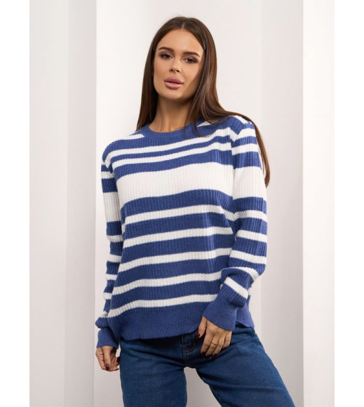 Синий полосатый джемпер из кашемира