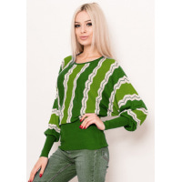 Оливковый ангоровый свитер с вертикальными полосками
