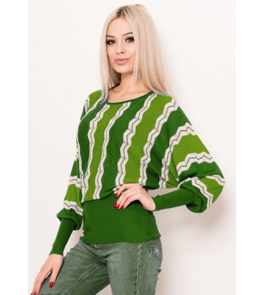 Оливковий ангоровий светр з вертикальними смужками