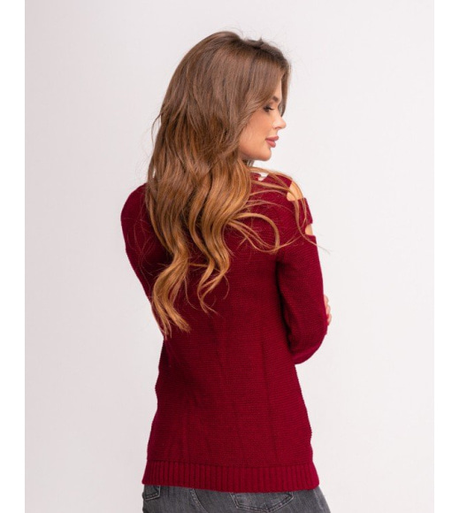 Бордовый шерстяной свитер с горизонтальными разрезами