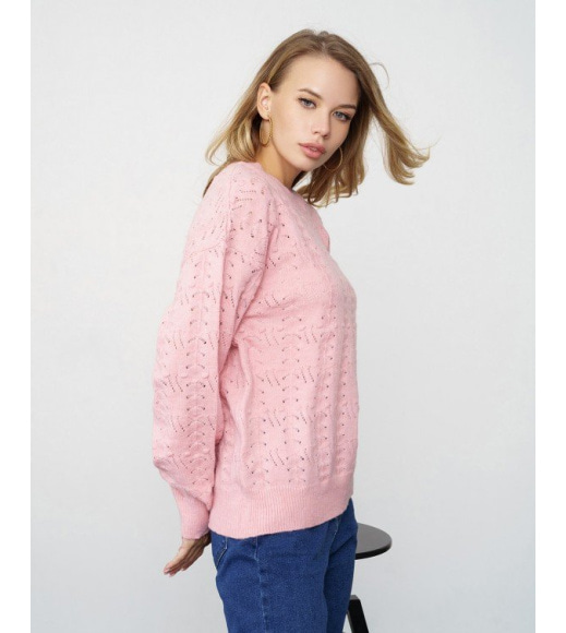Рожевий светр ажурної в'язки