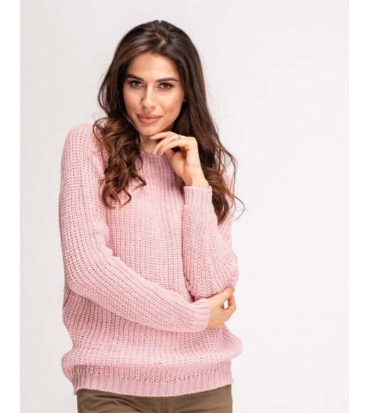 Розовый свитер объемной вязки с люрексом