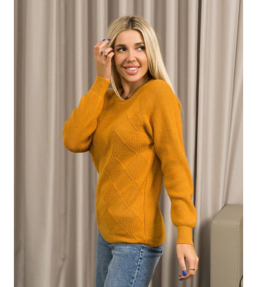 Гірчичний ангоровий светр з геометричним візерунком