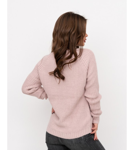 Розовый свитер объемной вязки с нашитым декором