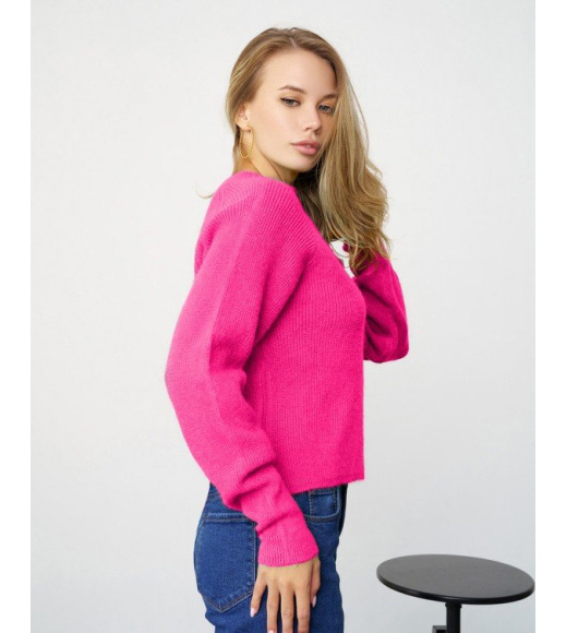 Малиновий вовняний трикотажний светр