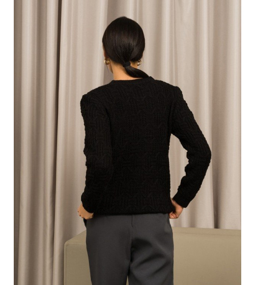 Чорний вовняний светр з комбінованим візерунком