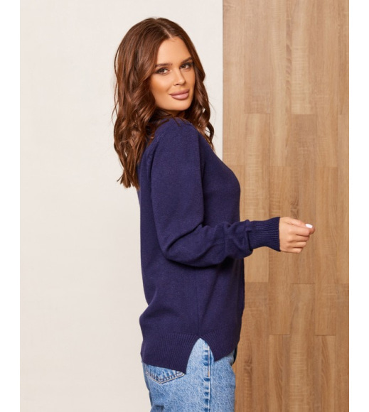 Темно-синій ангоровий светр з накладною кишенею