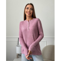Темно-розовый фактурный свитер с пуговицами