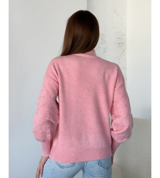 Ангоровый розовый свитер с объемными рукавами