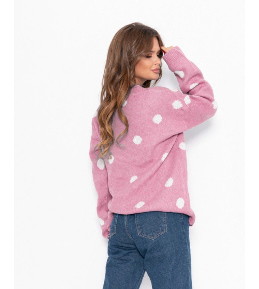 Розовый в горошек свободный свитер