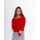 Красный свитер с хомутом-отворотом и кружевом