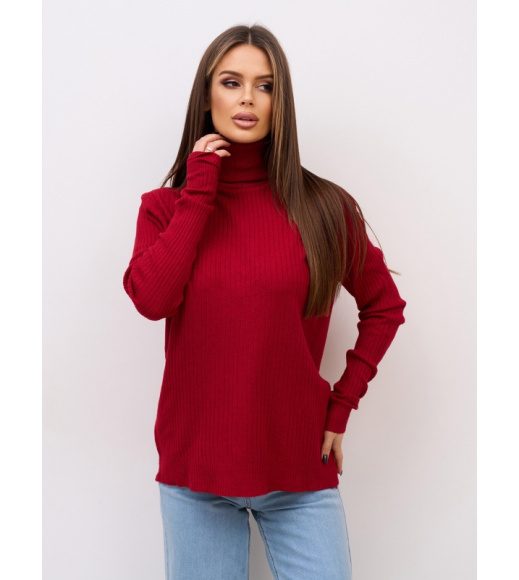 Бордовый кашемировый гольф в рубчик