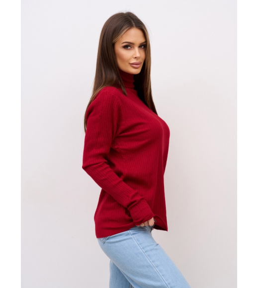 Бордовый кашемировый гольф в рубчик