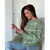 Ангоровий трикотажний светр кольору хакі в смужку
