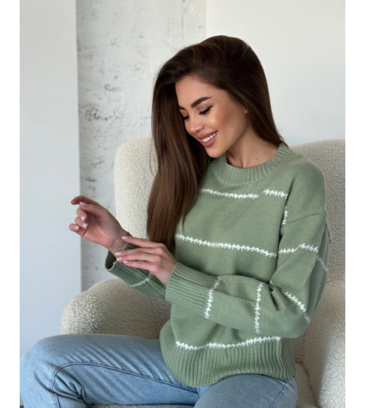 Ангоровый вязаный свитер цвета хаки в полоску
