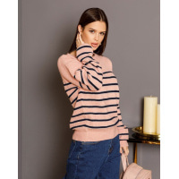Рожево-синій в`язаний смугастий светр з люрексом