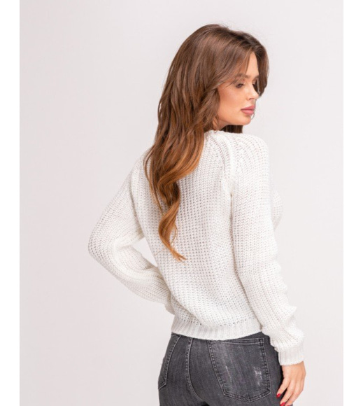 Белый укороченный свитер с люрексом