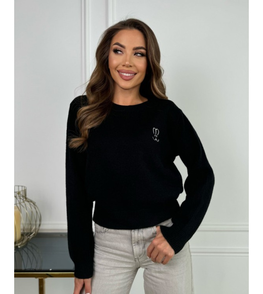 Ангоровый черный джемпер с декором