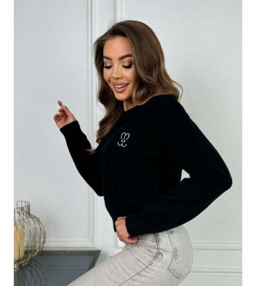 Ангоровый черный джемпер с декором