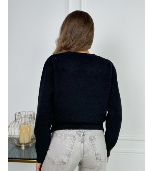 Ангоровый черный джемпер с декором