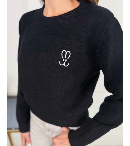 Ангоровый черный джемпер с декором