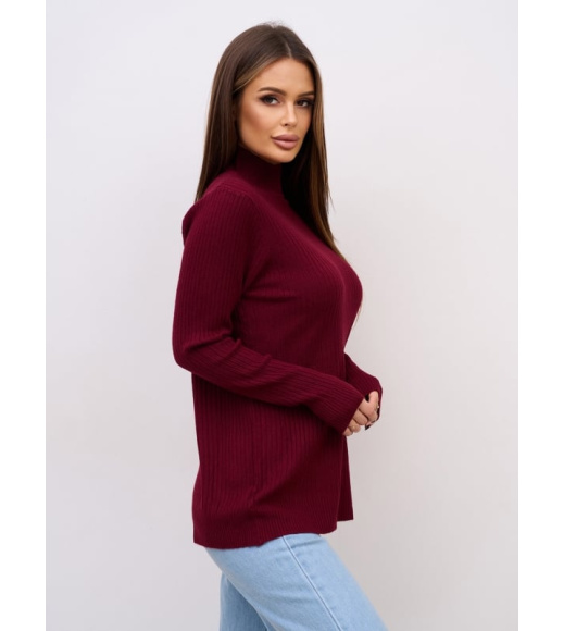 Фиолетовая кашемировая водолазка в рубчик