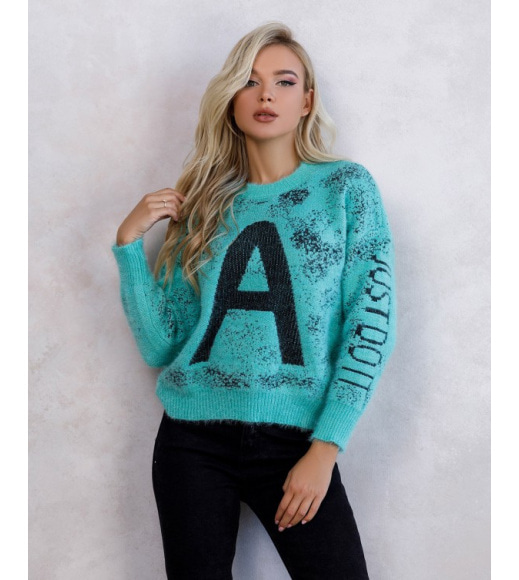 М`ятний светр-травичка з декором