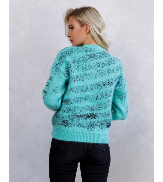 М`ятний светр-травичка з декором