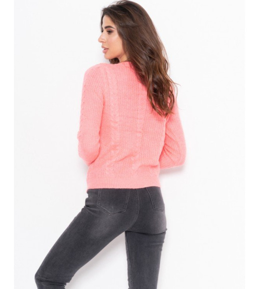 Розовый шерстяной свитер ажурной вязки