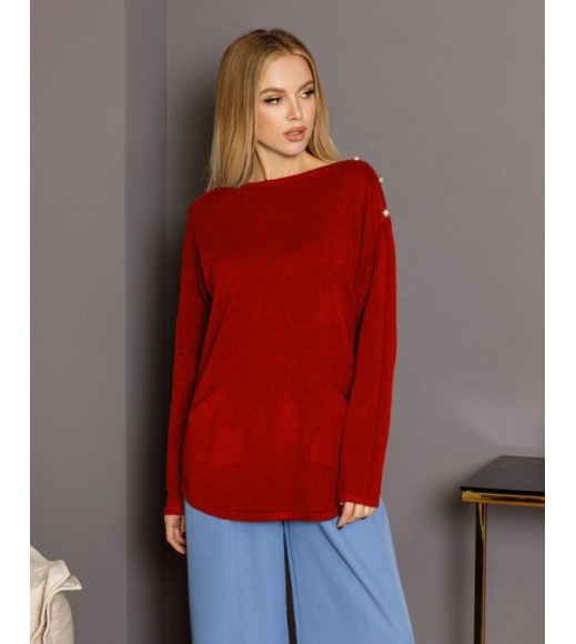 Червоний ангоровий светр з гудзиками на плечах